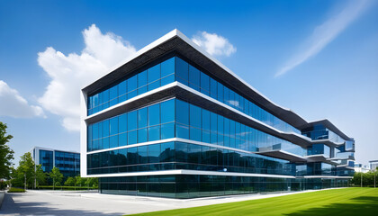 Modern office builidng. Contemporary corporate architecture. Front of commercial luxury building
