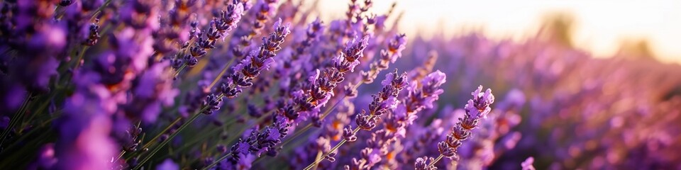 Soft focus on a field of lavender, a sea of purple blooms swaying gently in a calming breeze.