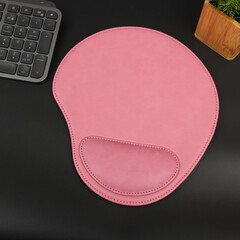 Leather mousepads in pink colors. Concept shot, top view. Custom background, leather mousepad. Free...