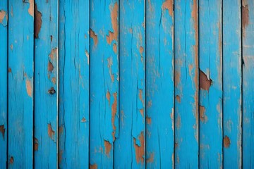 Beautiful texture of blue wooden planks with cracked paint - obrazy, fototapety, plakaty
