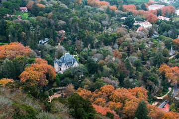 Aerial view of the castle in autumn, Sintra, Portugal
