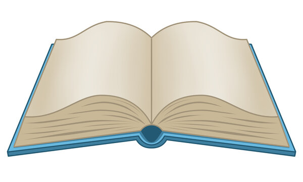 Ilustracion de libro abierto aislado con paginas en blanco y portada azul, educacion, estudio