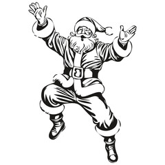 Obraz premium Santa Claus Vintage Engraved Silhouette Detailed Sketch, Classic Father Christmas Art, black white isolated Vector ink outlines template for greeting card, poster, invitation, banner