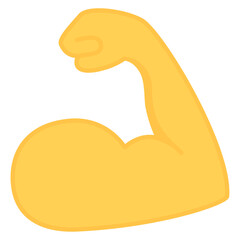 Biceps  emoticon of strength. Yellow emoji of strong bicep. Power of protein for man icon. Flex muscle arm. Exercise in gym for health. Logo of fitness, workout, bodybuilder. Strong muscular arms. Fit