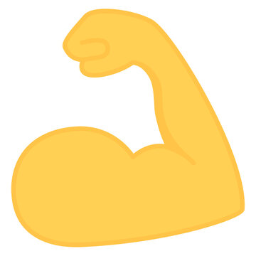 Naklejki Biceps  emoticon of strength. Yellow emoji of strong bicep. Power of protein for man icon. Flex muscle arm. Exercise in gym for health. Logo of fitness, workout, bodybuilder. Strong muscular arms. Fit