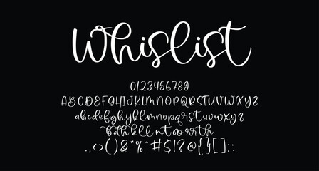 Fototapeta na wymiar Whislist beauty script handwritten font Best Alphabet Alphabet Brush Script Logotype Font lettering handwritten.