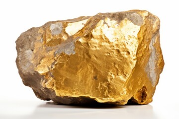 Exquisite and valuable gold nugget showcasing its dazzling brilliance on a pristine white background