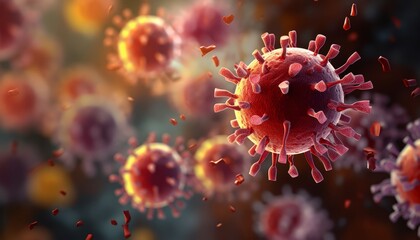 Flu covid 19 virus cell with a backdrop of coronavirus covid 19 outbreak and influenza pandemic - obrazy, fototapety, plakaty