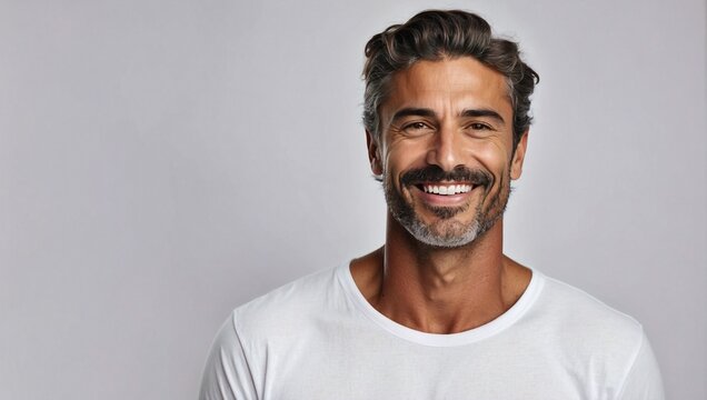Handsome italian man, studio shot portrait, clean background