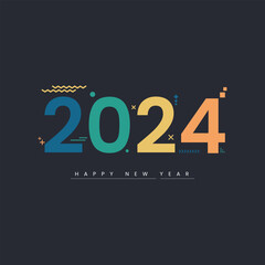 New Year 2024 greeting card banner brochure flayer minimalist elegant design isolated solid color