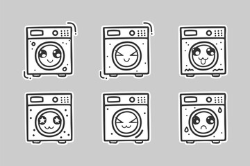 hand drawn washing machine sticker sets with various expressions 03