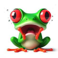 great 3d illustration of a shocked and surprised funny red eyed tree frog - 696616614