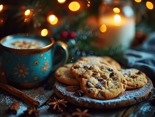Obraz na płótnie Canvas Milk and Cookies for Santa Night Before Christmas Background Image
