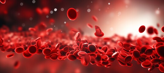 Abstract blood cell close up on vibrant background with defocused backdrop and copy space - obrazy, fototapety, plakaty