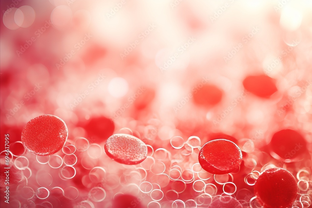 Poster blood cells close up on abstract background with copy space and soft defocused effect