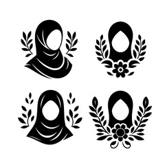 set of hijab template logo design icons with floral frames