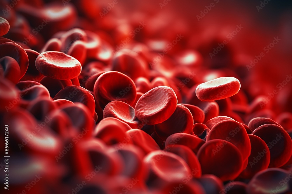 Aufkleber abstract blood cells close up on blurred background with copy space for text placement