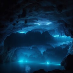 Underwater cave bioluminescence glow