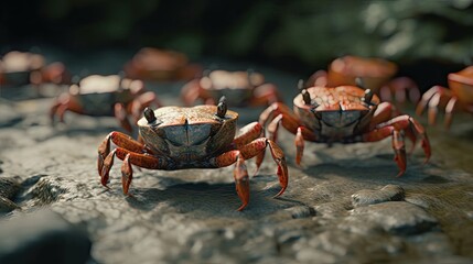 Illustration of crabs by the sea - obrazy, fototapety, plakaty