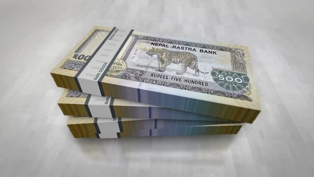 Nepal money Nepali rupees pile pack. Concept background of economy, banking, business, crisis, recession, debt and finance. 500 NPR banknotes stacks 3d.