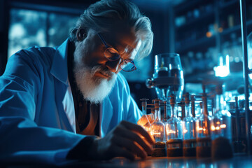 A scientist conducting experiments in a laboratory, emphasizing the pursuit of knowledge and...