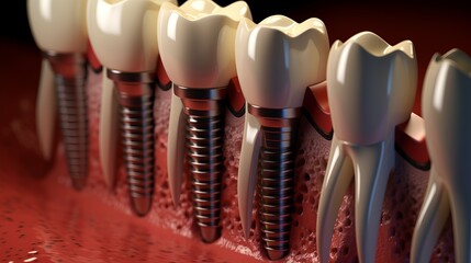 Detailed illustration  dental implant fitting on human model, showcasing precision and technique
