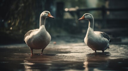 a pair of ducks playing together - obrazy, fototapety, plakaty