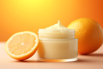 a closeup of a face cream with vitamin C and citrus fruits