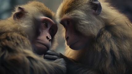 wild monkeys in tropical asia jungle - obrazy, fototapety, plakaty