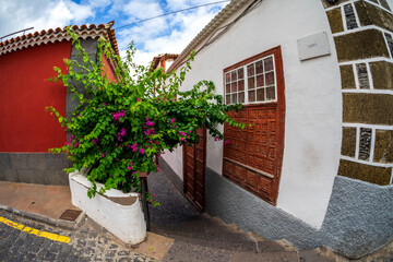 Beautiful old streets of the ancient town of Garachico, on the northern coast of Tenerife. Canary islands. Spain. Fisheye lens.