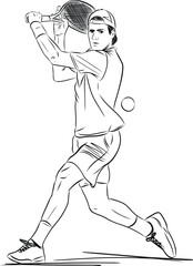 Fototapeta premium Young tennis player about to hit the ball.