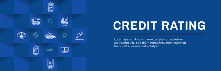Credit Rating or Score Web Header Banner with Icon Set Web Header Banner