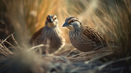 flock of quail in wild forest