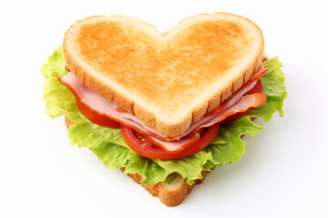 Heart symbol made from a club sandwich isolated on a white background