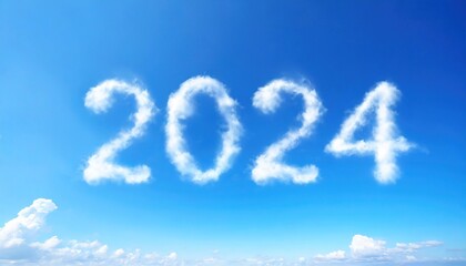 Happy new year 2024 written with clouds. Generative AI illustration