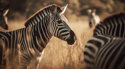 Fototapeta na wymiar A collection of photos of zebras in the wild forest seen up close