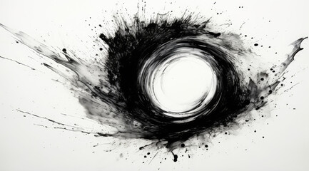 Abstract black ink paint spatter splotch splat splatter circle spiral on white background for wallpaper display   - obrazy, fototapety, plakaty