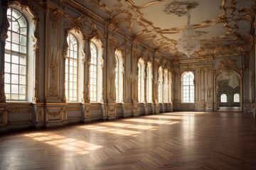 an empty glamorous rococo baroque ballroom
 - obrazy, fototapety, plakaty