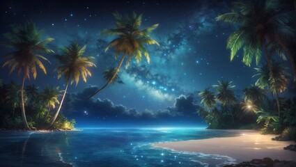 Tropical paradise night with star - obrazy, fototapety, plakaty