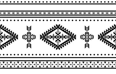 Ethnic southwest tribal navajo ornamental seamless pattern fabric black and white design for textile printing 