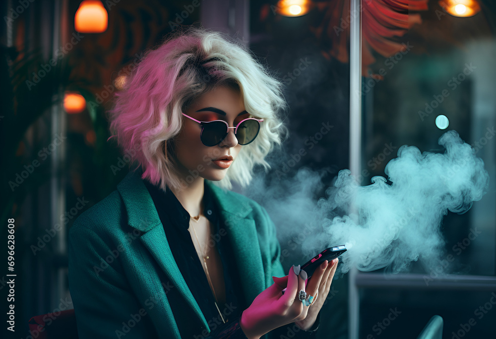 Wall mural Portrait of cool stylish women browsing her mobile 