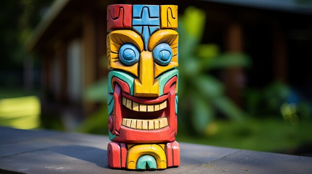 an old colorful wooden tiki 