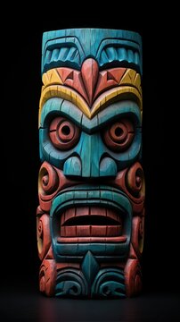 an old colorful wooden tiki, 