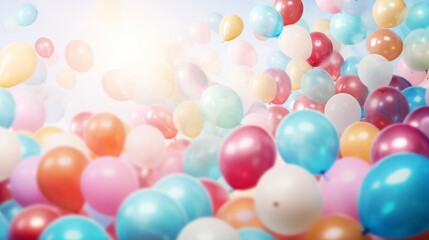 Fototapeta na wymiar colorful balloons and confetti for a holiday celebration like birthday anniversary. wallpaper background for ads or gifts wrap and web design. Generative AI