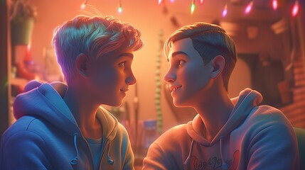 a gay couple who are alone and enjoying time together - obrazy, fototapety, plakaty