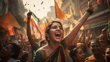 Woman celebrating Republic Day in India, commemorating the independence and culture of the country - obrazy, fototapety, plakaty