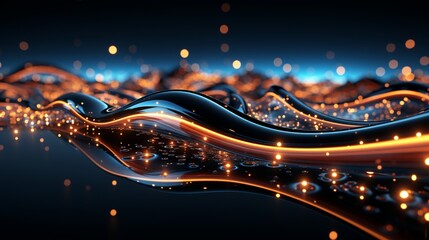 Immerse Yourself in Futuristic Elegance: Stunning 64K Wallpaper and Backgrounds with Dynamic Waves, Technological Lines, and Mesmerizing Blue and Gold Hues, Generative AI