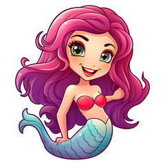 beautiful cute mermaid smiling clipart sticker illustration transparent background