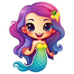 beautiful cute mermaid smiling clipart sticker illustration transparent background