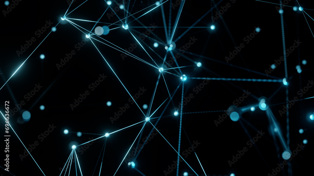 Wall mural 3d abstract geometric background. triangles, dots and lines are connecting with shine